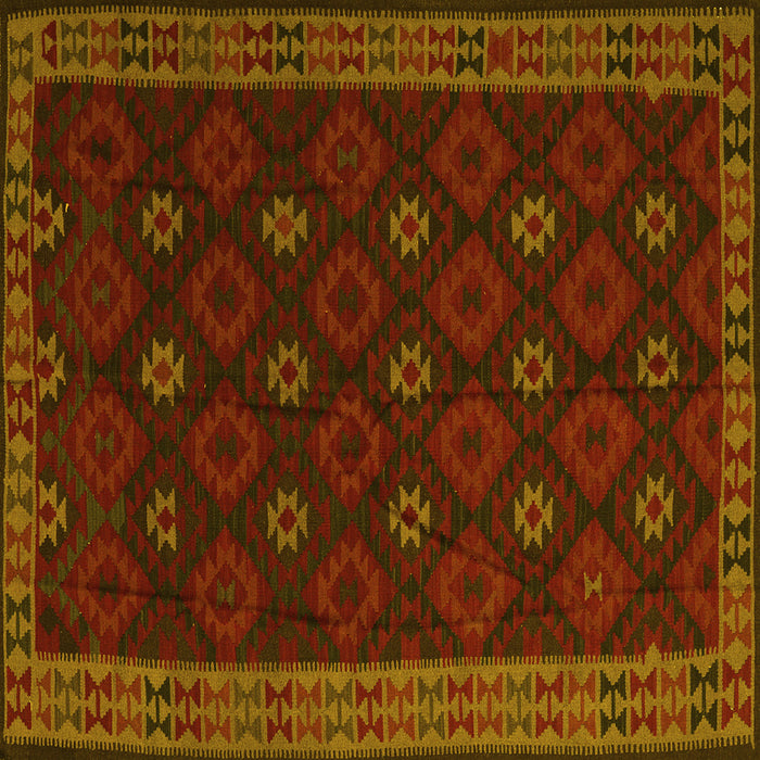 Square Machine Washable Southwestern Yellow Country Rug, wshtr2545yw