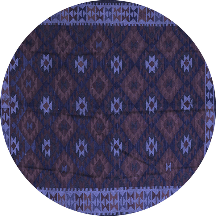 Round Machine Washable Southwestern Blue Country Rug, wshtr2545blu