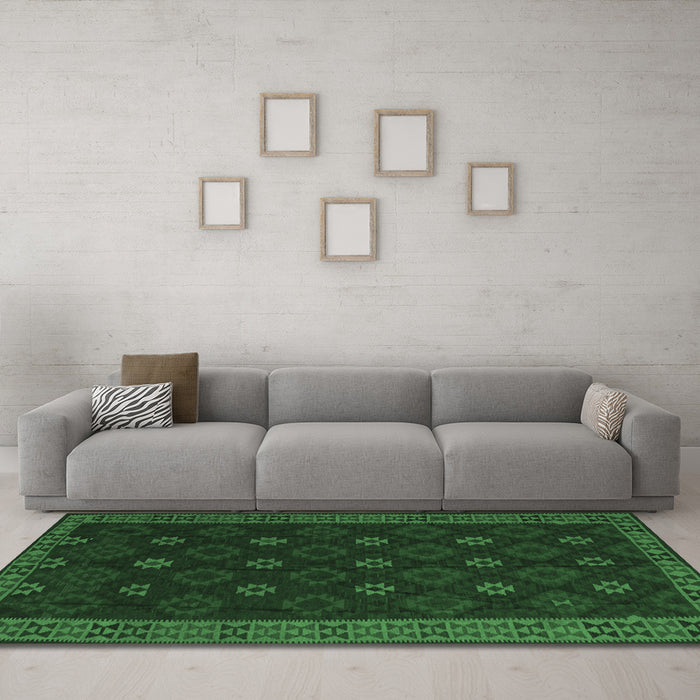 Machine Washable Southwestern Emerald Green Country Area Rugs in a Living Room,, wshtr2545emgrn