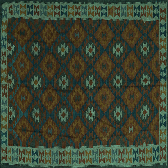 Square Machine Washable Southwestern Turquoise Country Area Rugs, wshtr2545turq