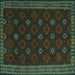 Square Machine Washable Southwestern Turquoise Country Area Rugs, wshtr2545turq