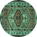 Round Persian Turquoise Traditional Rug, tr2546turq