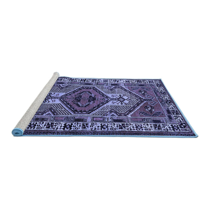 Sideview of Machine Washable Persian Blue Traditional Rug, wshtr2546blu
