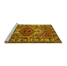 Sideview of Machine Washable Persian Yellow Traditional Rug, wshtr2546yw