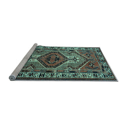Sideview of Machine Washable Persian Light Blue Traditional Rug, wshtr2546lblu
