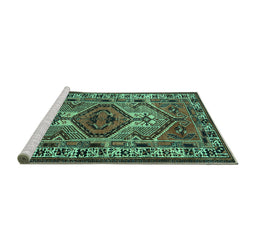 Sideview of Machine Washable Persian Turquoise Traditional Area Rugs, wshtr2546turq