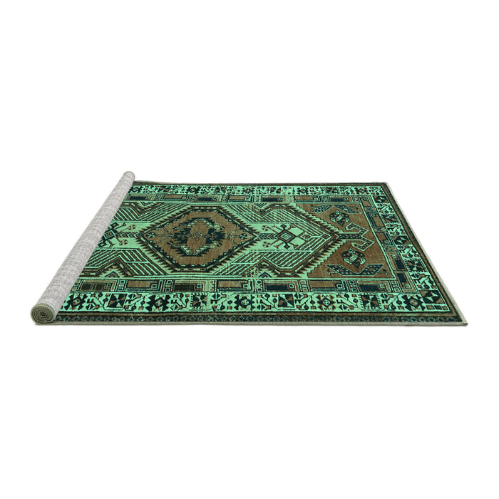 Sideview of Machine Washable Persian Turquoise Traditional Area Rugs, wshtr2546turq