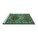 Sideview of Machine Washable Persian Turquoise Traditional Area Rugs, wshtr2546turq