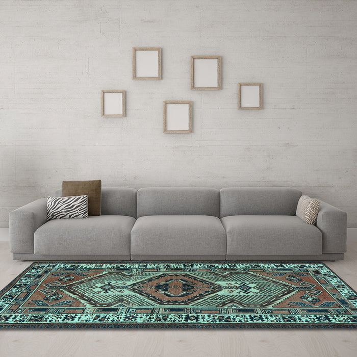 Machine Washable Persian Light Blue Traditional Rug in a Living Room, wshtr2546lblu