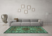 Machine Washable Persian Turquoise Traditional Area Rugs in a Living Room,, wshtr2546turq