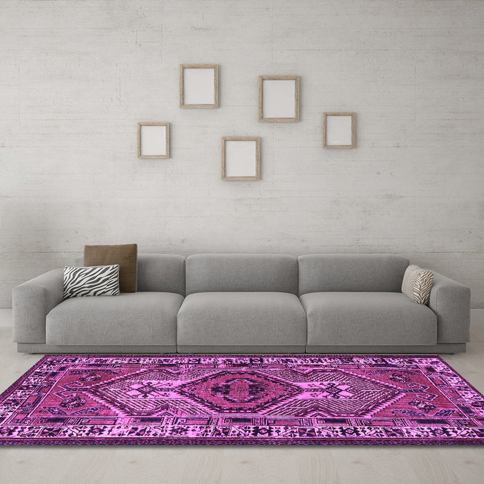 Machine Washable Persian Purple Traditional Area Rugs in a Living Room, wshtr2546pur