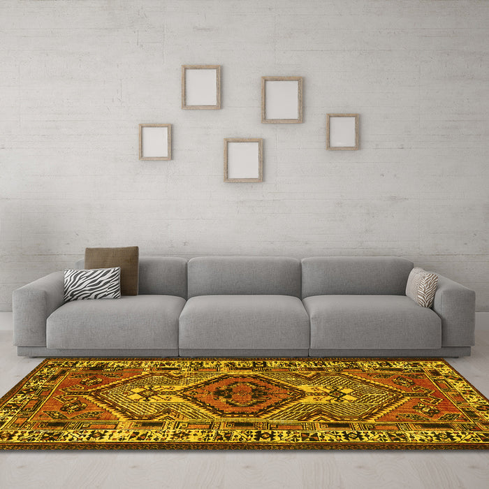 Machine Washable Persian Yellow Traditional Rug in a Living Room, wshtr2546yw
