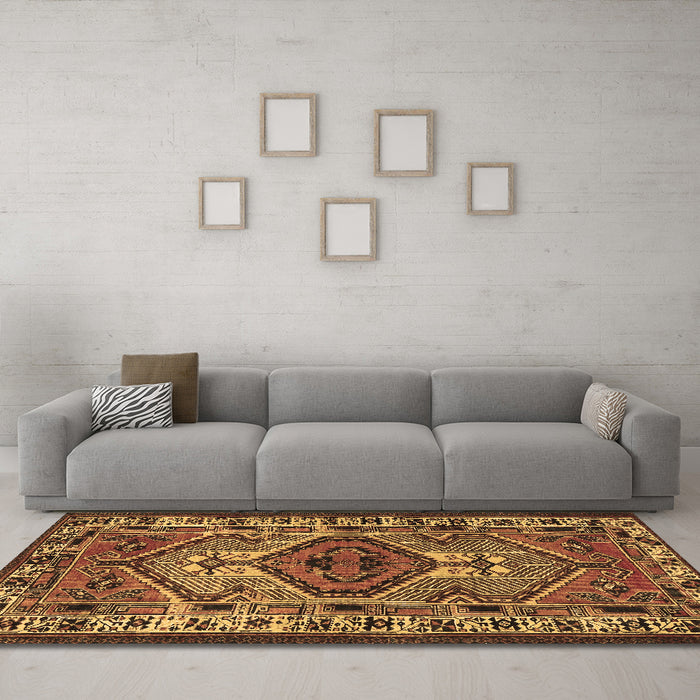 Machine Washable Persian Brown Traditional Rug in a Living Room,, wshtr2546brn