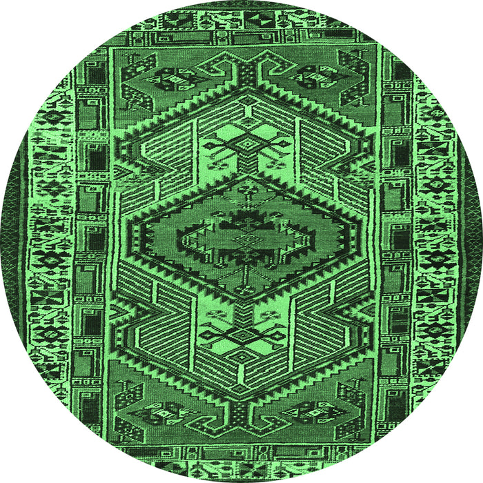 Round Persian Emerald Green Traditional Rug, tr2546emgrn