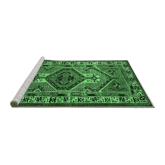Sideview of Machine Washable Persian Emerald Green Traditional Area Rugs, wshtr2546emgrn