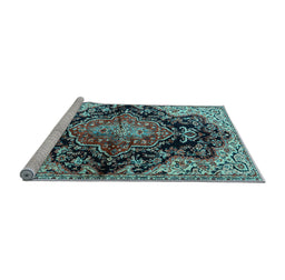 Sideview of Machine Washable Medallion Light Blue Traditional Rug, wshtr2547lblu