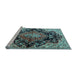 Sideview of Machine Washable Medallion Light Blue Traditional Rug, wshtr2547lblu