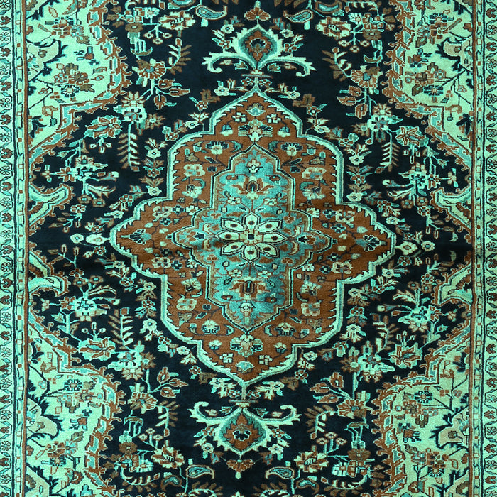 Machine Washable Medallion Turquoise Traditional Area Rugs, wshtr2547turq