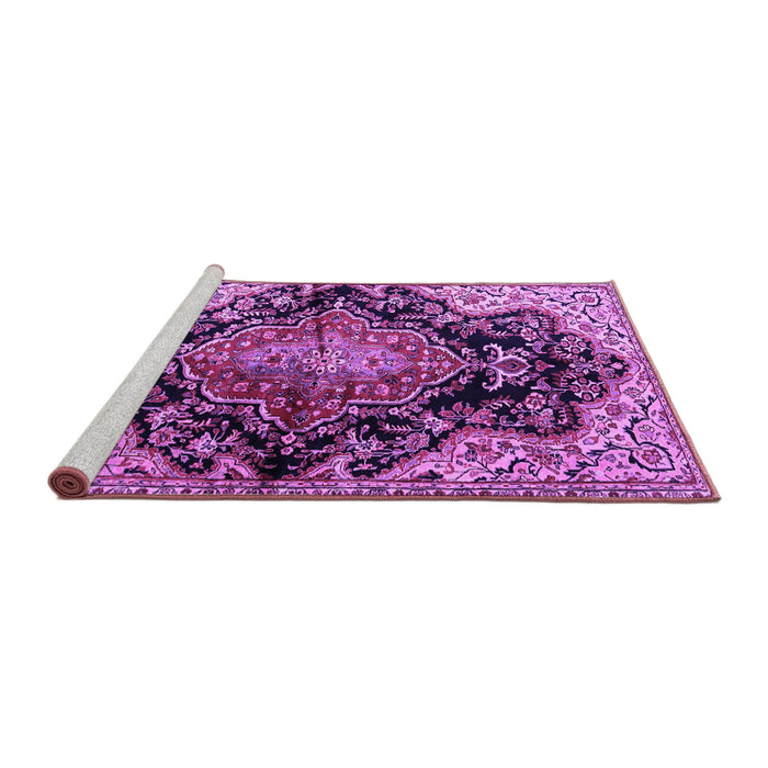 Sideview of Machine Washable Medallion Purple Traditional Area Rugs, wshtr2547pur