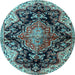 Round Medallion Light Blue Traditional Rug, tr2547lblu