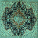 Square Medallion Turquoise Traditional Rug, tr2547turq