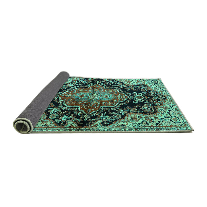 Sideview of Medallion Turquoise Traditional Rug, tr2547turq
