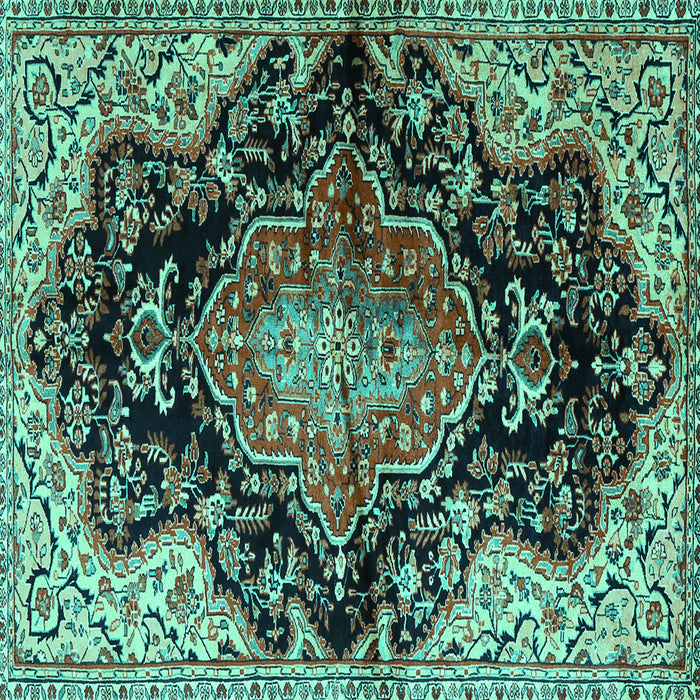Square Machine Washable Medallion Turquoise Traditional Area Rugs, wshtr2547turq
