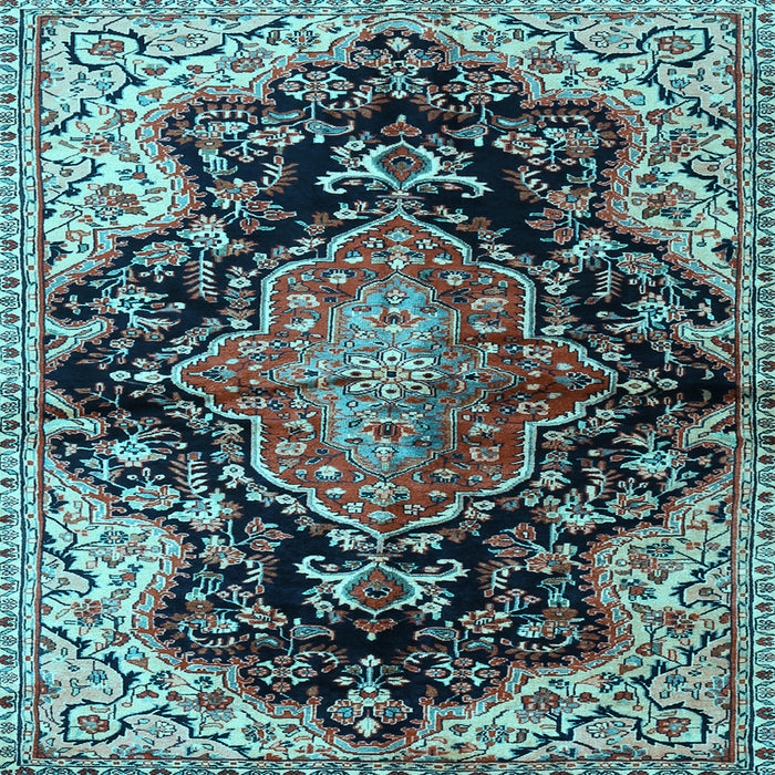 Square Machine Washable Medallion Light Blue Traditional Rug, wshtr2547lblu