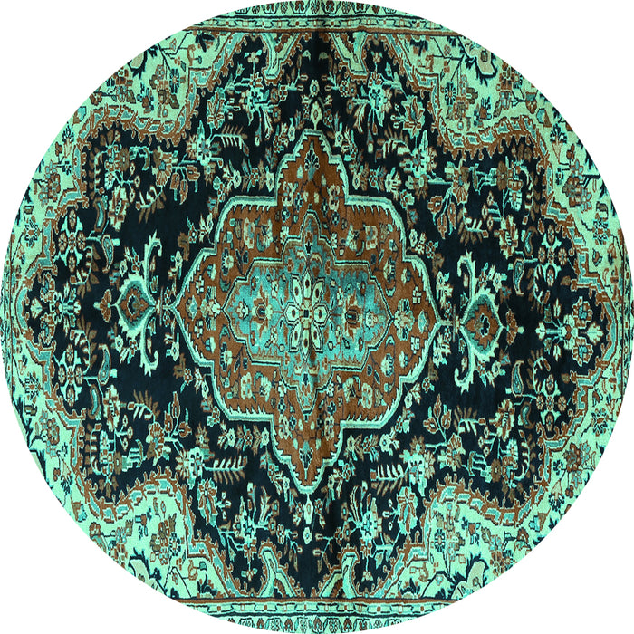 Round Medallion Turquoise Traditional Rug, tr2547turq