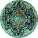 Round Medallion Turquoise Traditional Rug, tr2547turq