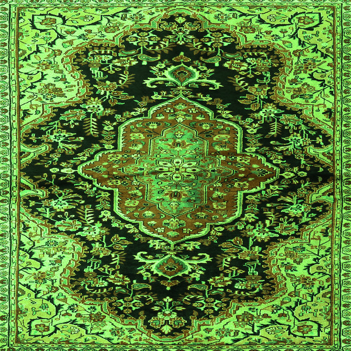 Round Machine Washable Medallion Green Traditional Area Rugs, wshtr2547grn