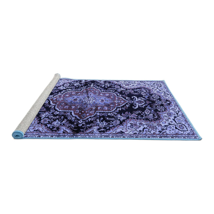 Sideview of Machine Washable Medallion Blue Traditional Rug, wshtr2547blu