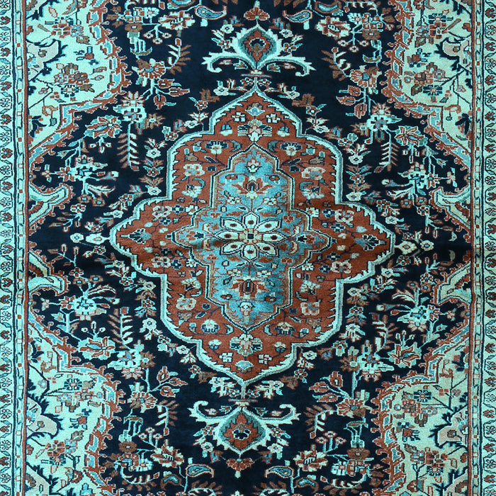 Machine Washable Medallion Light Blue Traditional Rug, wshtr2547lblu