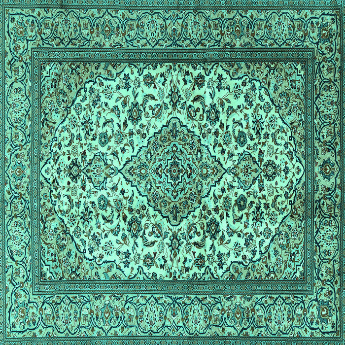 Square Medallion Turquoise Traditional Rug, tr2548turq