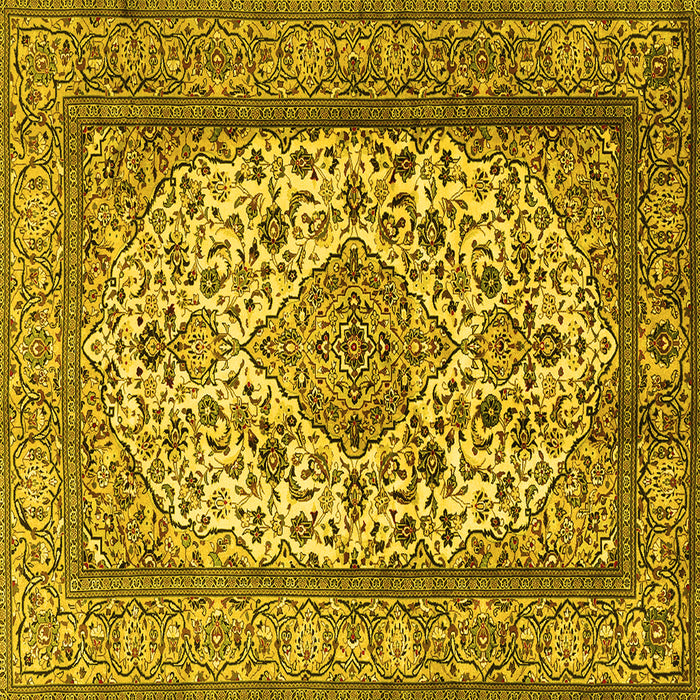 Square Machine Washable Medallion Yellow Traditional Rug, wshtr2548yw