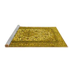 Sideview of Machine Washable Medallion Yellow Traditional Rug, wshtr2548yw