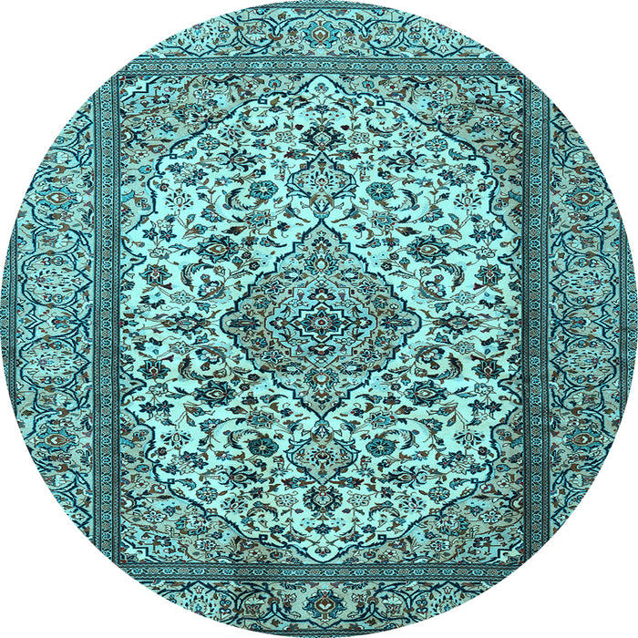 Round Medallion Light Blue Traditional Rug, tr2548lblu