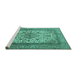 Sideview of Machine Washable Medallion Turquoise Traditional Area Rugs, wshtr2548turq