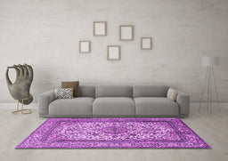 Machine Washable Medallion Purple Traditional Area Rugs in a Living Room, wshtr2548pur