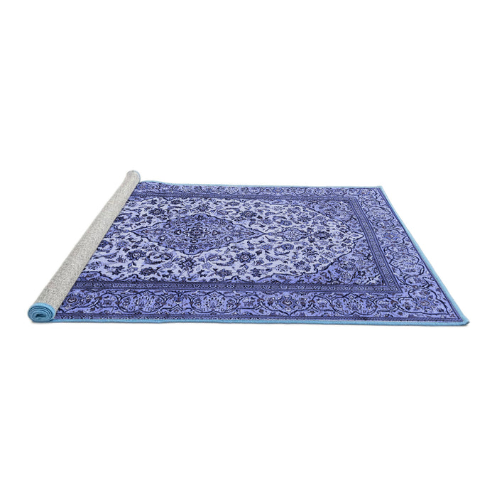 Sideview of Machine Washable Medallion Blue Traditional Rug, wshtr2548blu