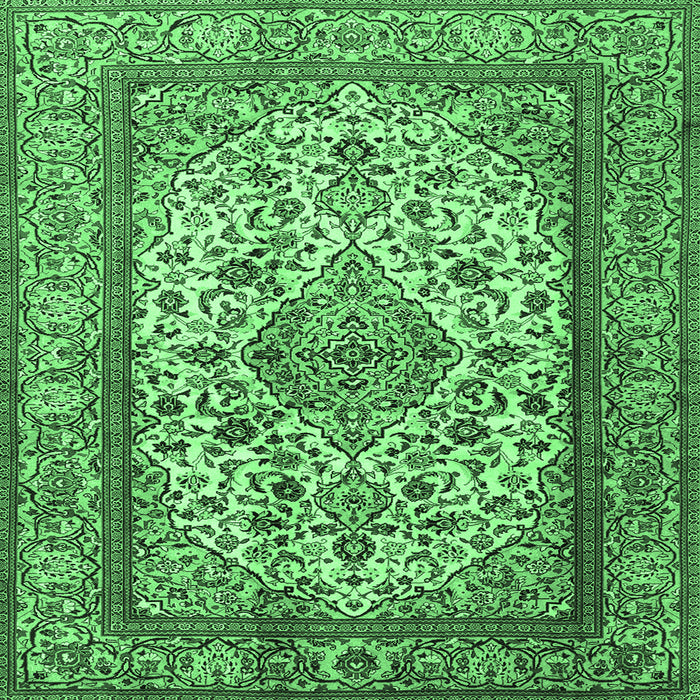 Square Machine Washable Medallion Emerald Green Traditional Area Rugs, wshtr2548emgrn
