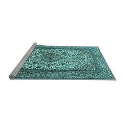 Sideview of Machine Washable Medallion Light Blue Traditional Rug, wshtr2548lblu