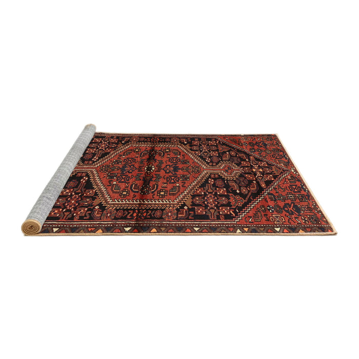 Sideview of Machine Washable Traditional Brown Red Rug, wshtr2549