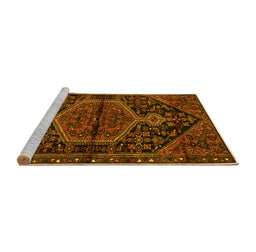 Sideview of Machine Washable Medallion Yellow Traditional Rug, wshtr2549yw