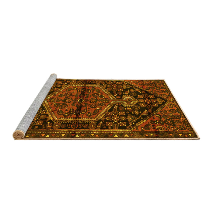 Sideview of Machine Washable Medallion Yellow Traditional Rug, wshtr2549yw