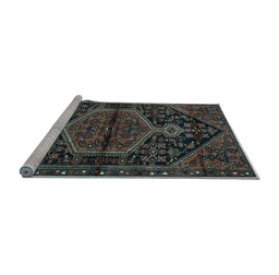 Sideview of Machine Washable Medallion Light Blue Traditional Rug, wshtr2549lblu