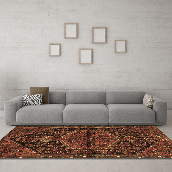 Machine Washable Medallion Brown Traditional Rug in a Living Room,, wshtr2549brn