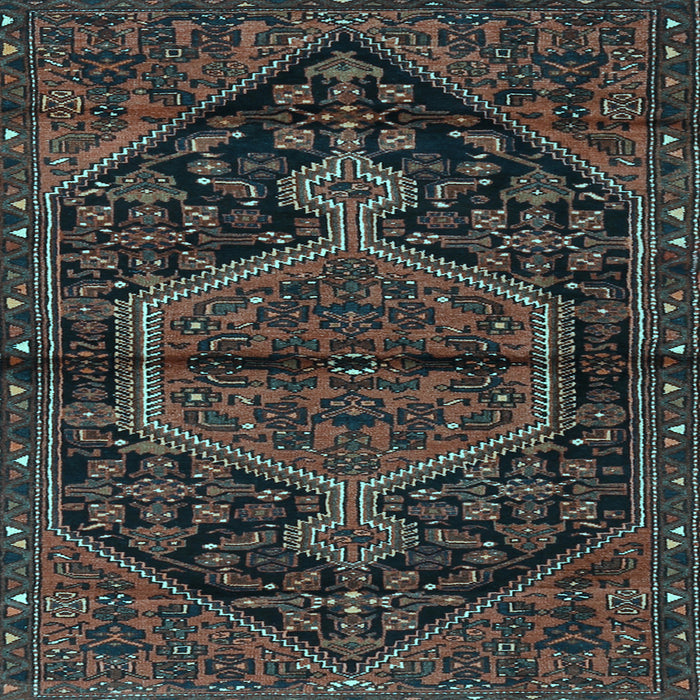 Square Machine Washable Medallion Light Blue Traditional Rug, wshtr2549lblu