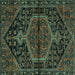 Square Medallion Turquoise Traditional Rug, tr2549turq