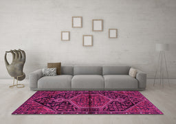 Machine Washable Medallion Pink Traditional Rug in a Living Room, wshtr2549pnk
